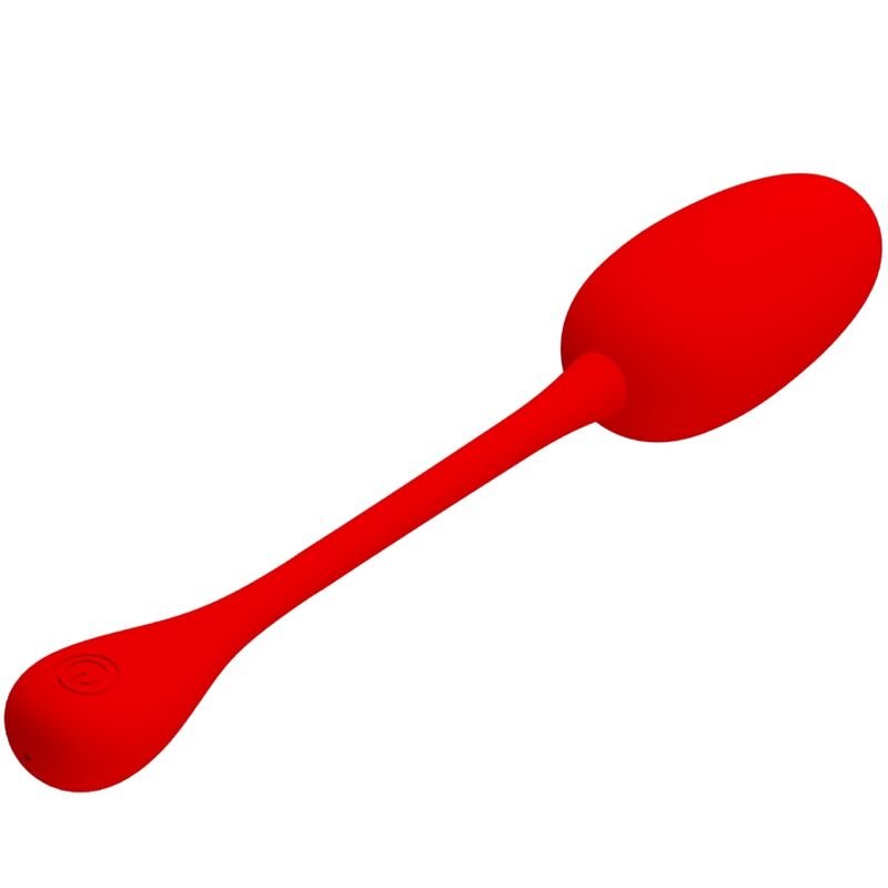 Pretty Love Knucker rojo, huevo vibrador con cuerpo alargado y botón de control visible.