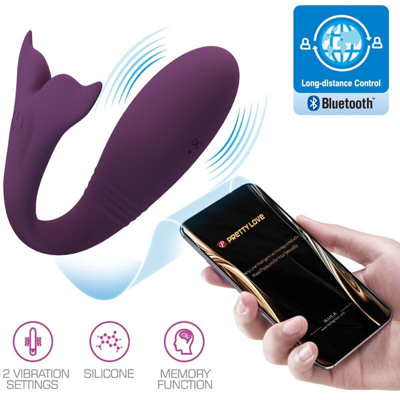 Detalle del vibrador Pretty Love Jayleen púrpura con control por app y Bluetooth.