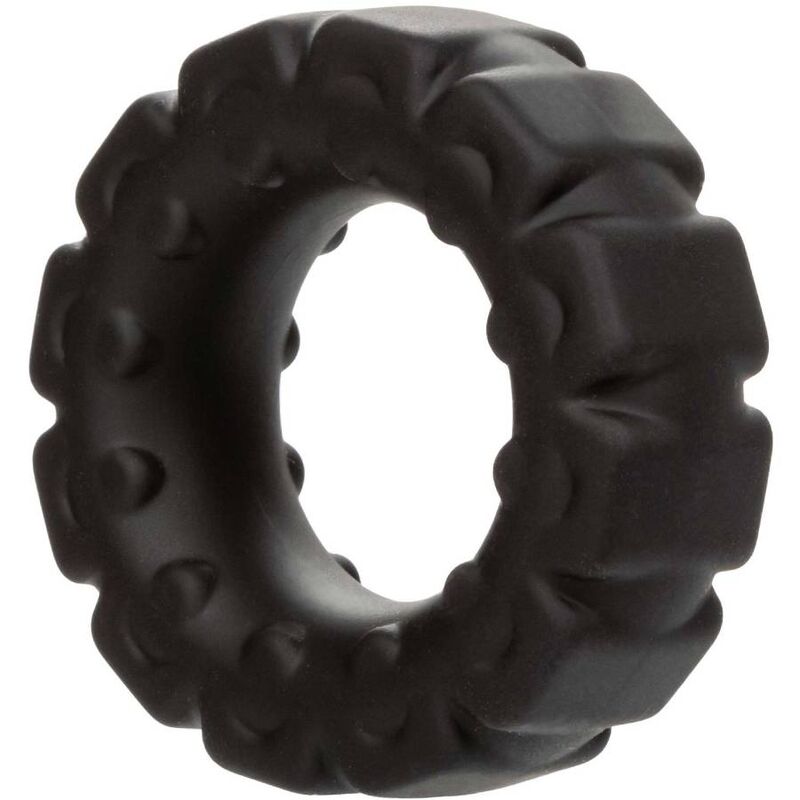 CalExotics Alpha Prolong Tread Ring negro con textura y relieve de bultos.