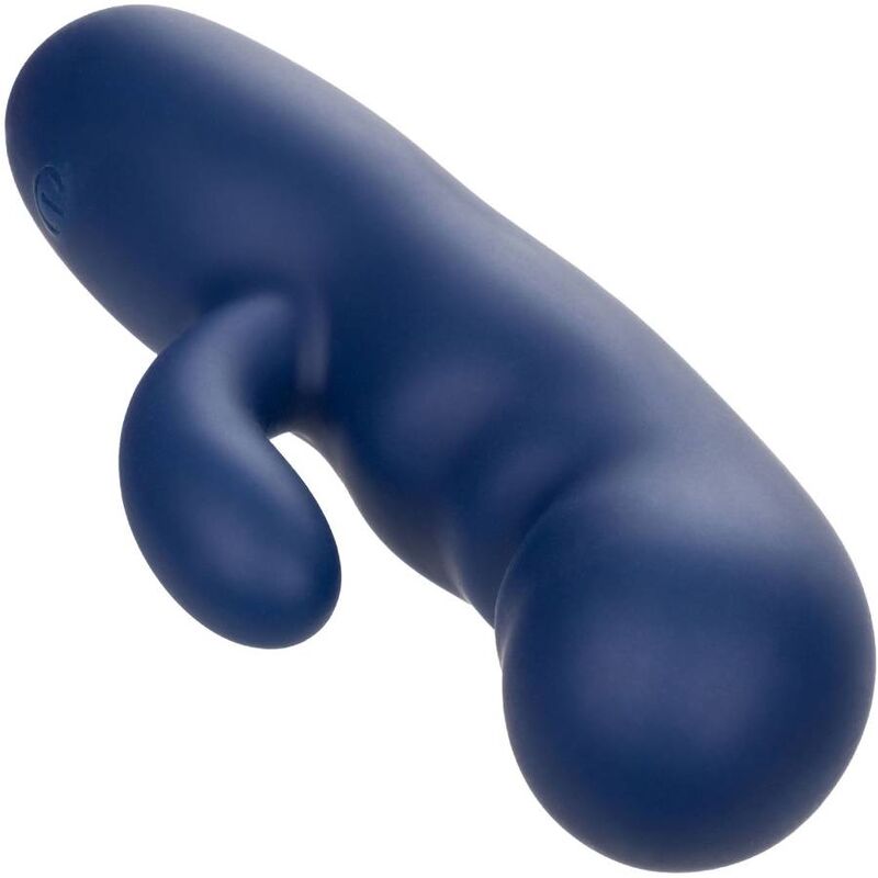 Masajeador doble CalExotics Cashmere Silk Duo azul, vista frontal sobre fondo neutro.