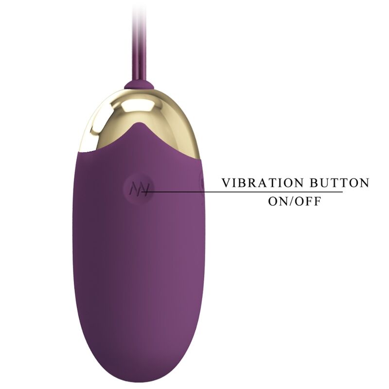 Detalle del huevo vibrador Pretty Love Abner APP en lila con botón on/off visible.