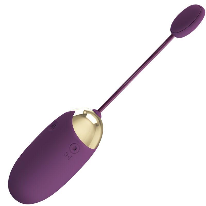 Pretty Love Abner APP huevo vibrador morado con varilla larga y detalle dorado.