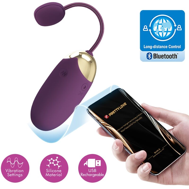 Detalle del huevo vibrador Pretty Love Abner APP lila con control por app y Bluetooth.