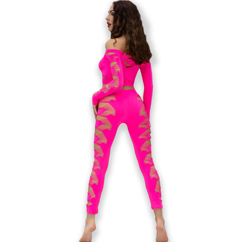 Chilirose CR 4632 conjunto fucsia de top y leggings, vista lateral y trasera.