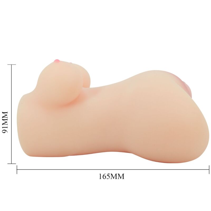 Guía de medidas del vibrador Hannah de Crazy Bull, con silueta en color carne y medidas de 91 mm de alto y 165 mm de largo.