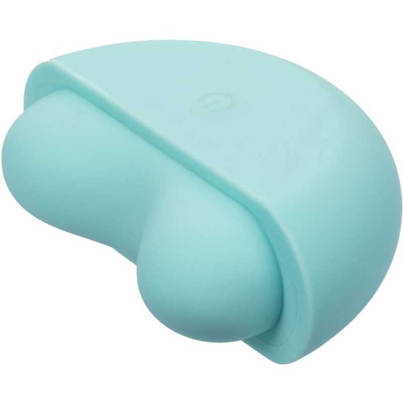CalExotics Ovation Applause en detalle, vibrador verde aqua de forma curva.