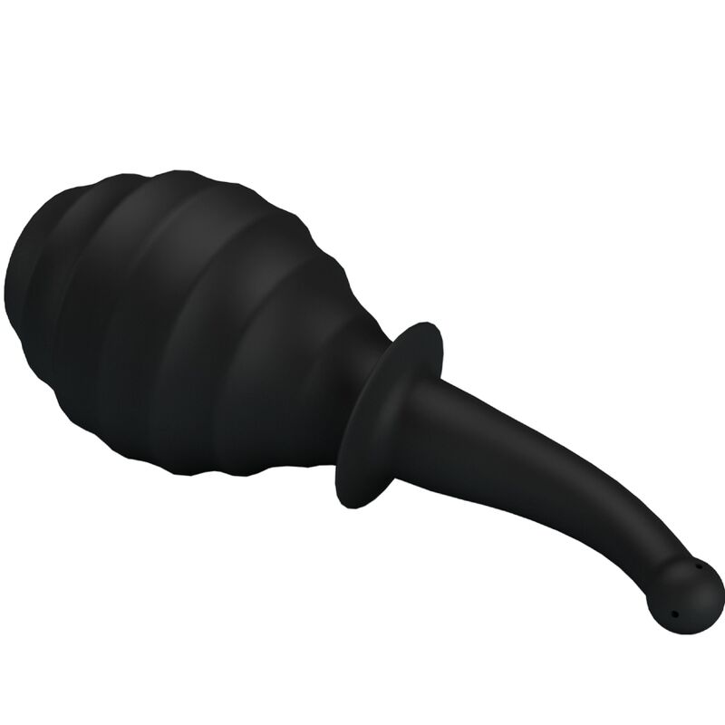 MR PLAY BLKM6 ducha anal negra con depósito estriado y boquilla curvada.