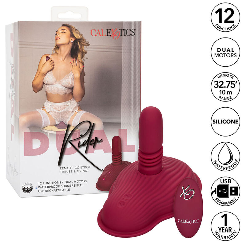 CalExotics Rider rojo con control remoto y caja del producto detrás.