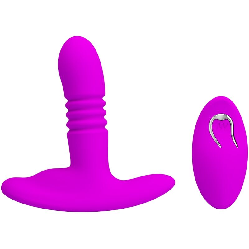 Plug anal Pretty Love Heather morado con base ancha y mando ovalado.
