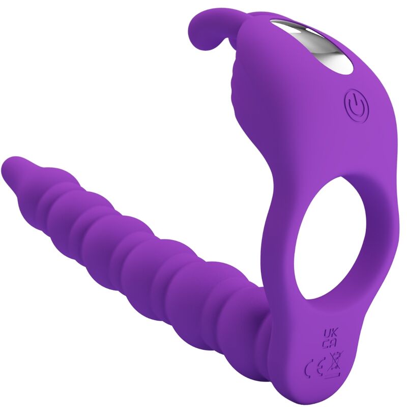 PRETTY LOVE Blackney anillo con plug vibrador morado, en vista lateral.