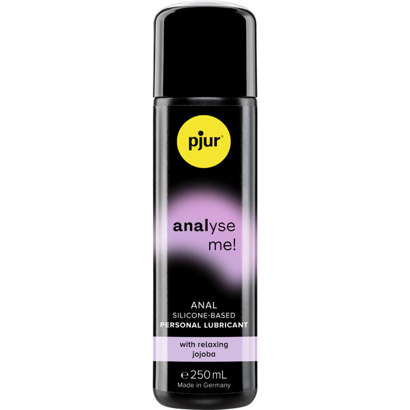 PJUR Analyse Me lubricante anal en botella negra de 250 ml, vista frontal.