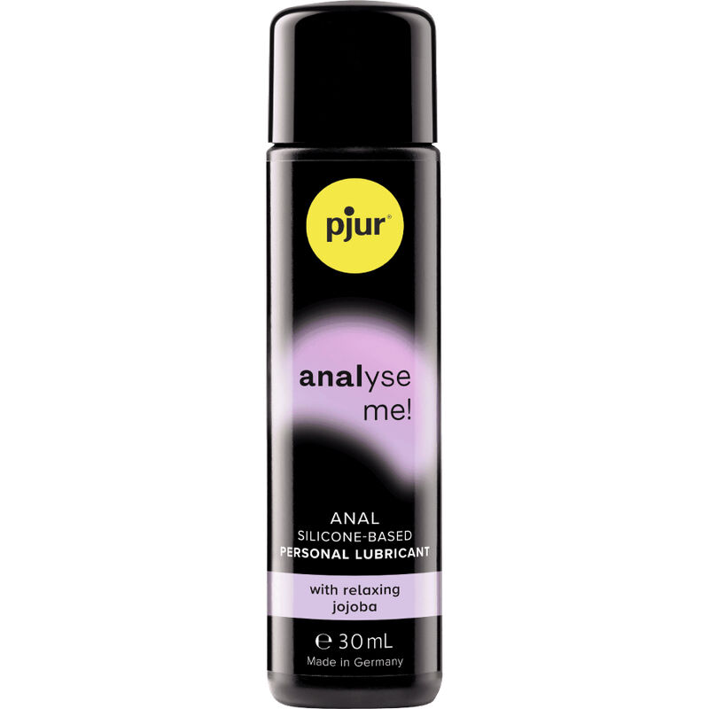 PJUR Analyse Me, lubricante anal en botella negra, vista frontal.