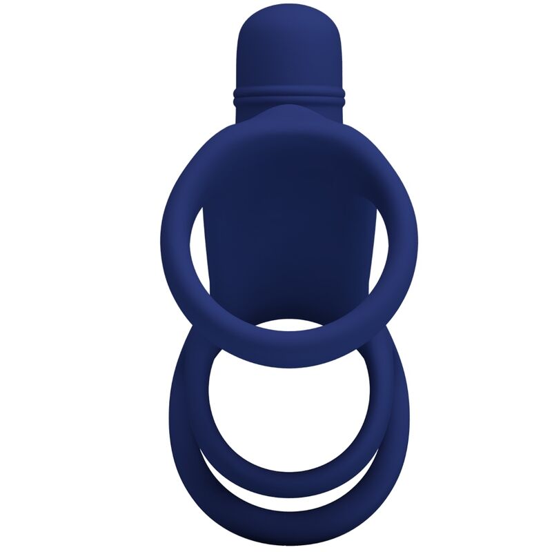 Pretty Love Elish azul, vista frontal del anillo vibrador con funda extensora.