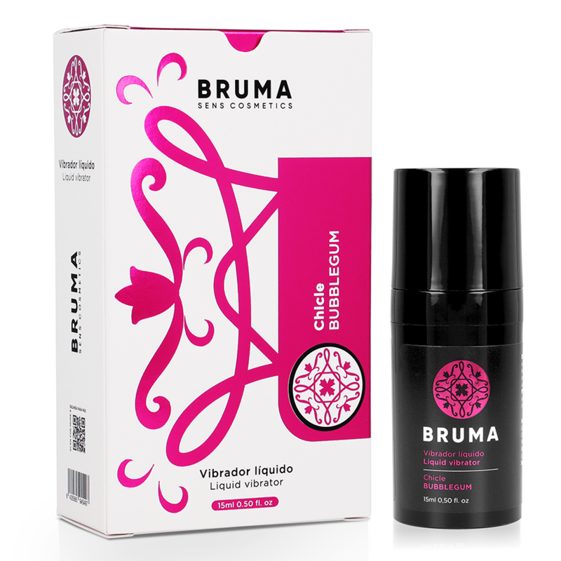 BRUMA Liquid Vibrator en caja, con frasco negro de 15 ml sabor chicle.