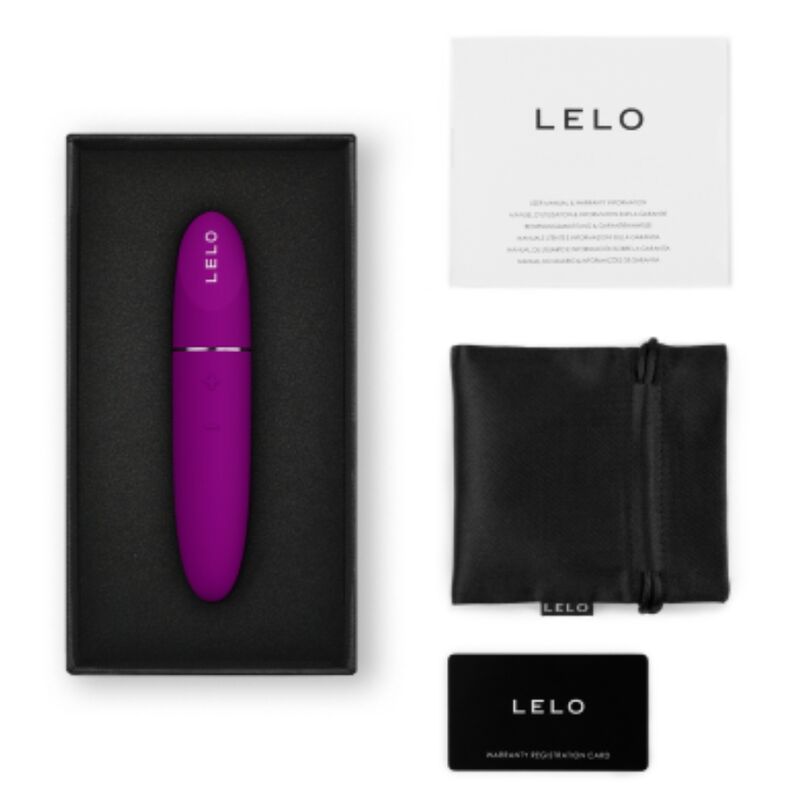 Caja del producto LELO MIA 3 rosa con vibrador, funda y manuales visibles