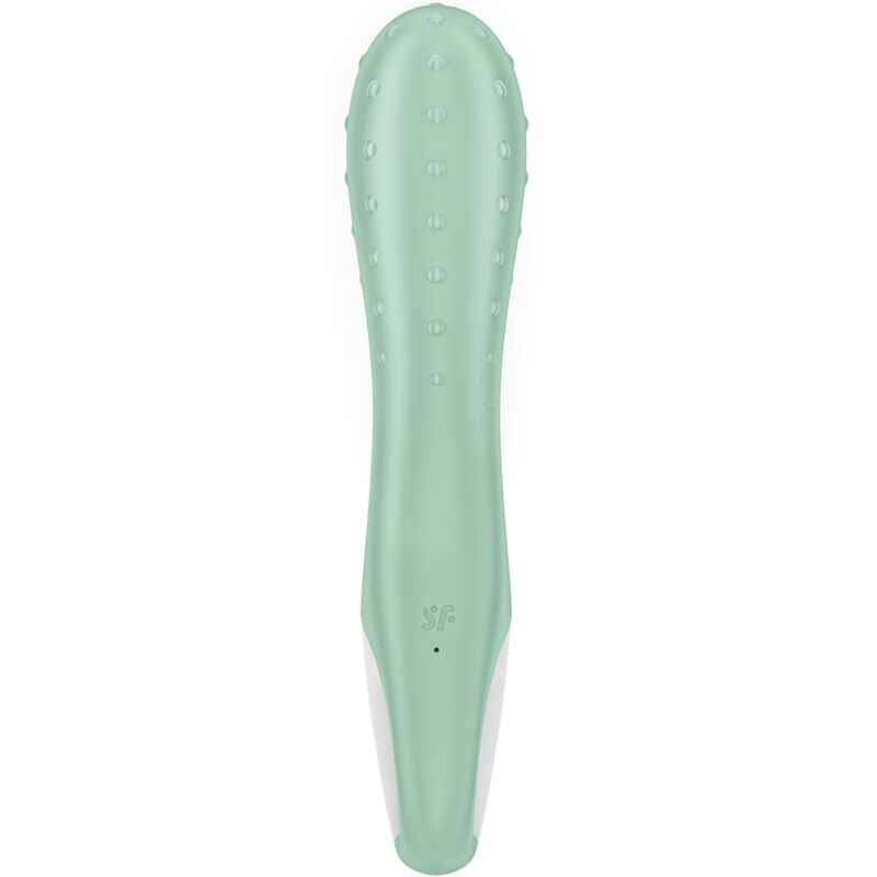 Satisfyer Vibrator en color mint, vista frontal con relieve de puntos.