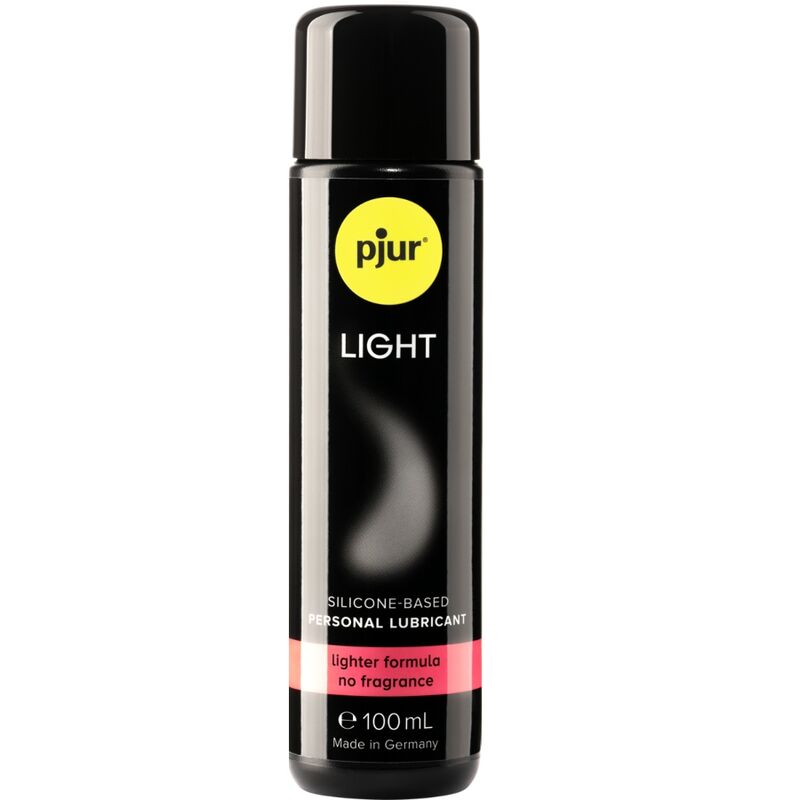 Lubricante PJUR Light de 100 ml en botella negra, vista frontal.