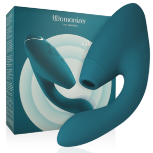 Womanizer DUO 2 en color azul petrol con su caja del producto