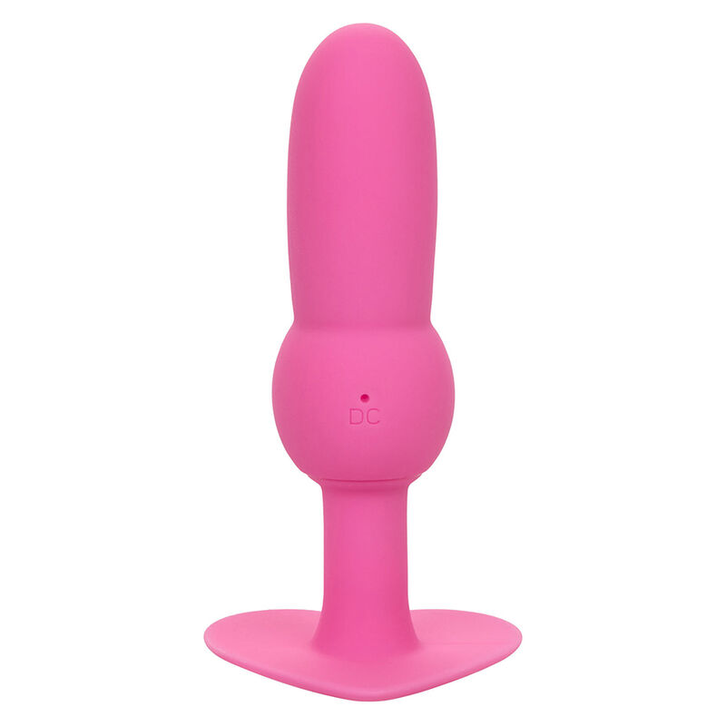CalExotics First Time Vibrating Beaded Anal Plug rosa, vista frontal con base ensanchada.