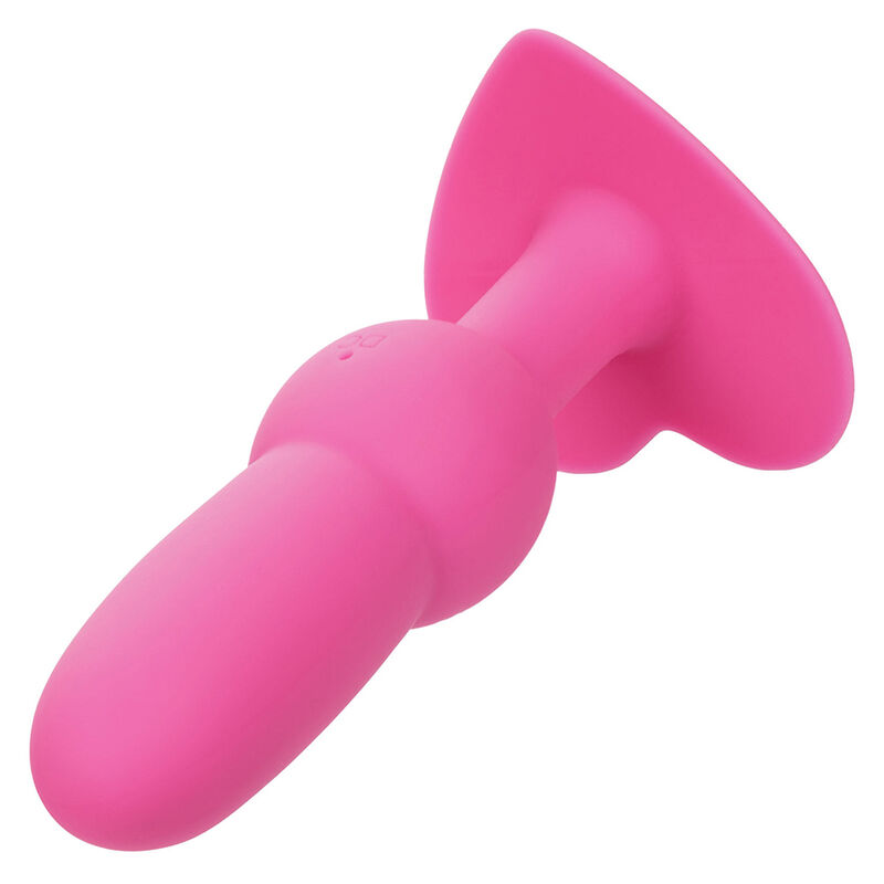 Detalle del plug anal vibrante CalExotics en rosa, con base ensanchada y forma abombada.