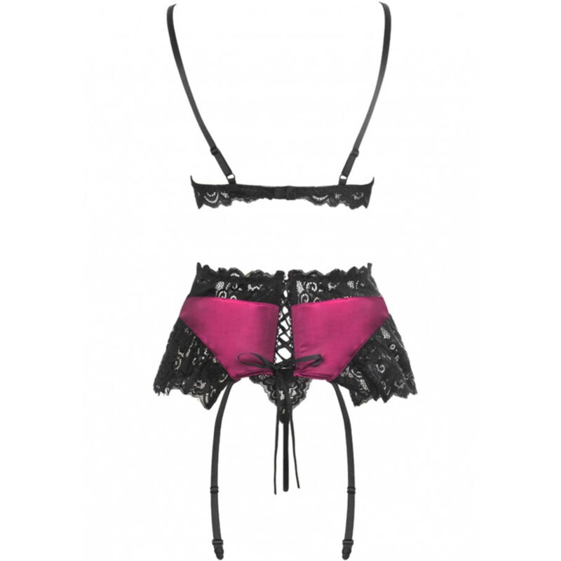 Conjunto de lencería Livco Corsetti Fashion NAHIR LC 20214 en negro y fucsia, vista frontal.