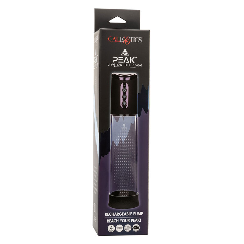 Caja del producto CalExotics Peak negra con ventana frontal y el dispositivo visible
