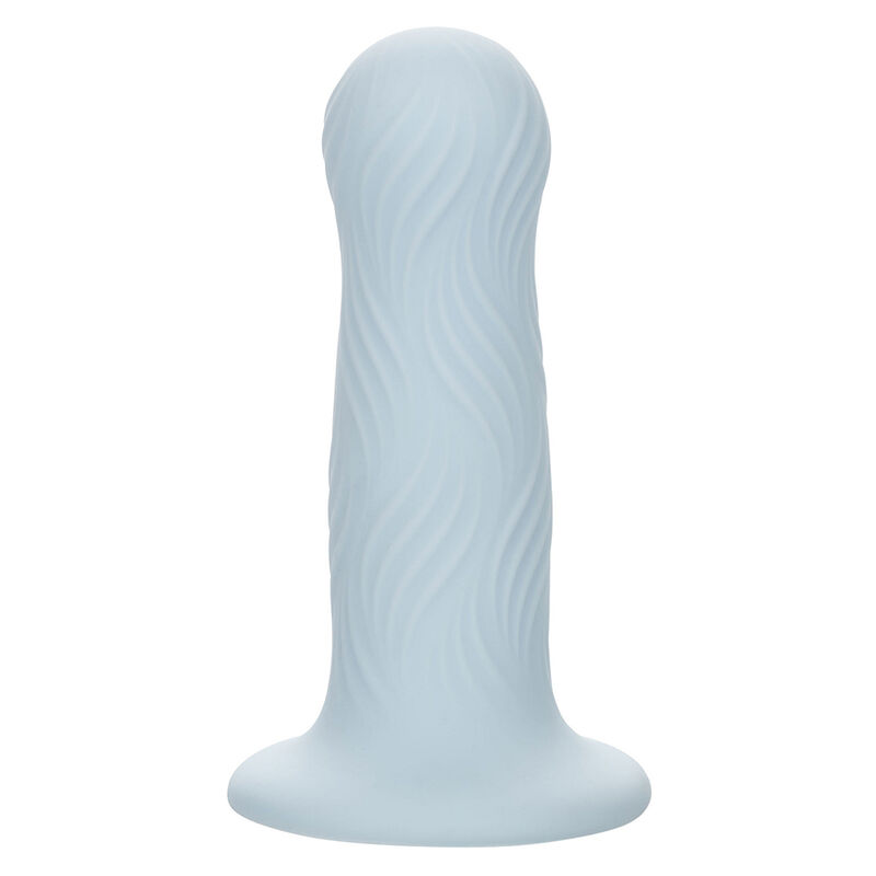 CalExotics Wave Rider Foam: tapón anal azul con textura ondulada y base ancha.