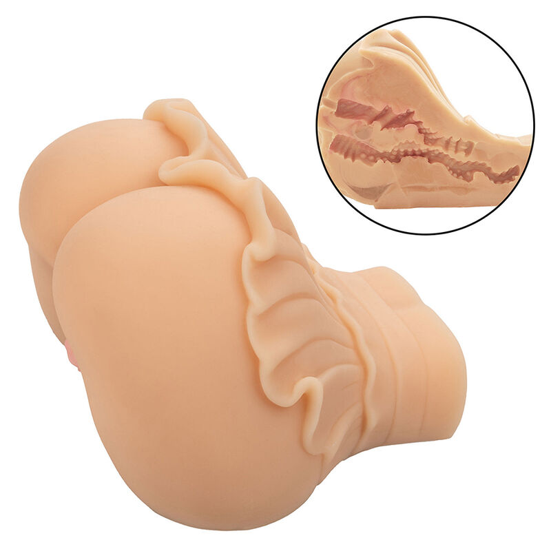 Detalle del masturbador realista CalExotics The Peep Show Girl en tono flesh, con interior texturizado visible en un recuadro.
