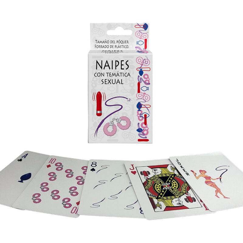 Baraja Kheper Games con temática sexual, con caja y cartas desplegadas.