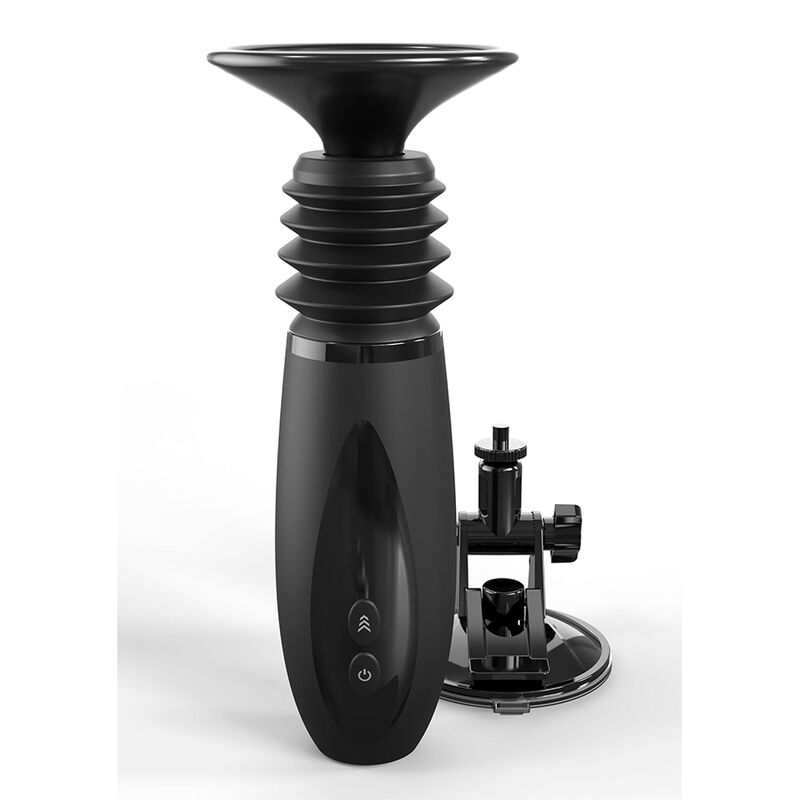 Fetish Fantasy Series Body Dock Thruster negro con pinza y vista frontal.