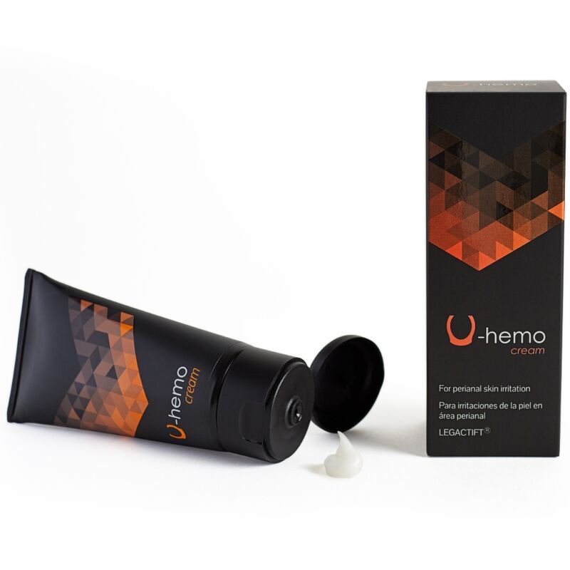 500Cosmetics U-Hemo crema perianal en tubo negro con caja del producto.