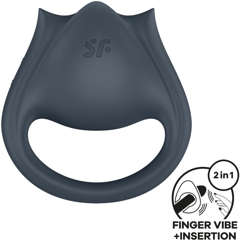 Satisfyer Partner Perfect Pair 2 gris, vista frontal con abertura para el dedo.