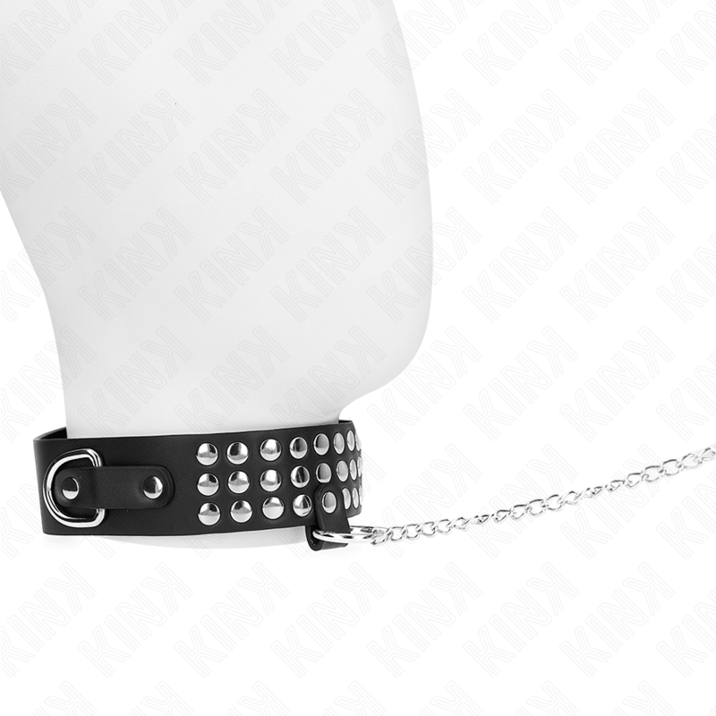 Collar KINK negro con tachuelas y correa de cadena.