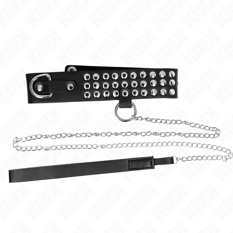 Collar KINK negro con remaches y correa de cadena plateada.