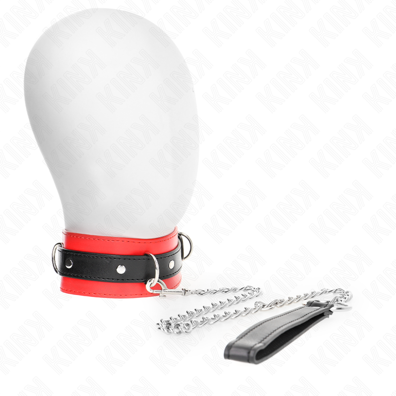 Collar KINK rojo y negro con correa de cadena y muñequera.