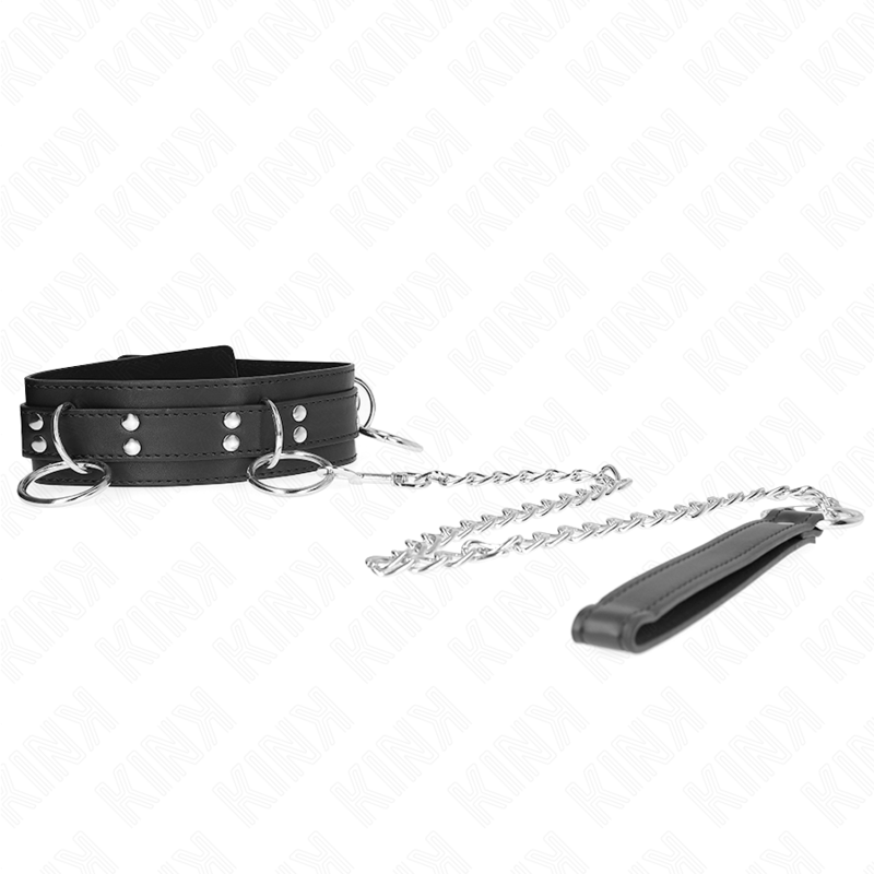 Collar KINK negro con tres anillas y correa de cadena.