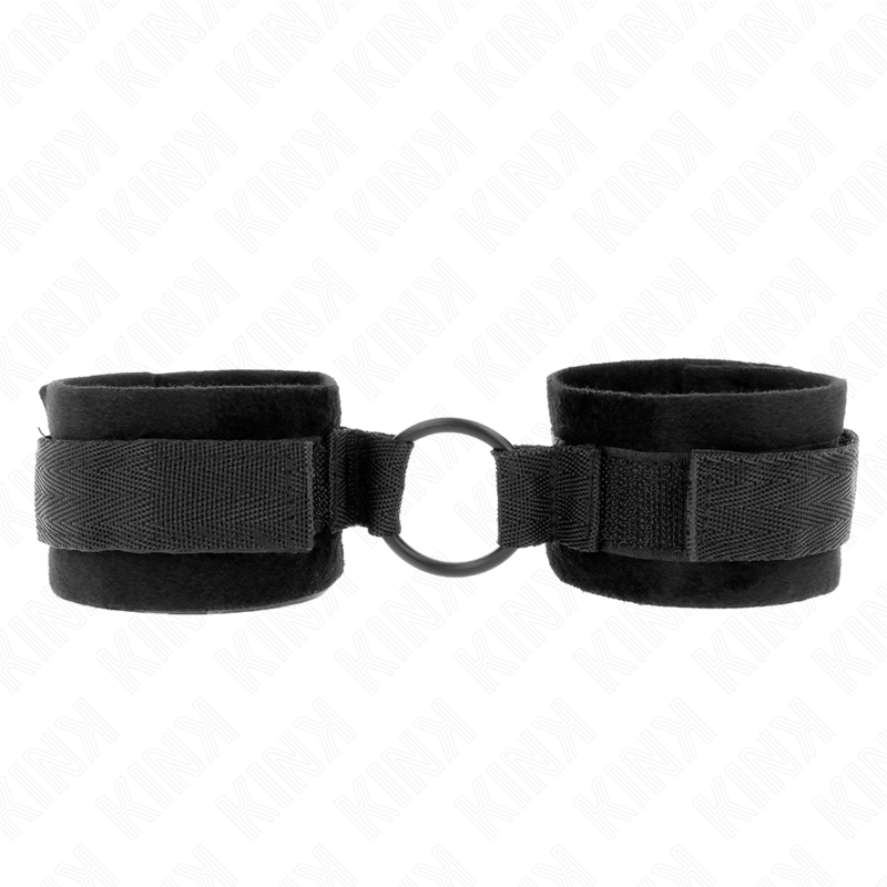 KINK esposas de muñeca negras con interior de pelo y O-ring central.