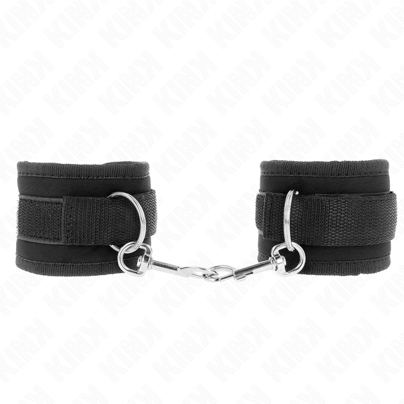 KINK Model 2: esposas de muñeca negras con correas ajustables y cadena metálica.