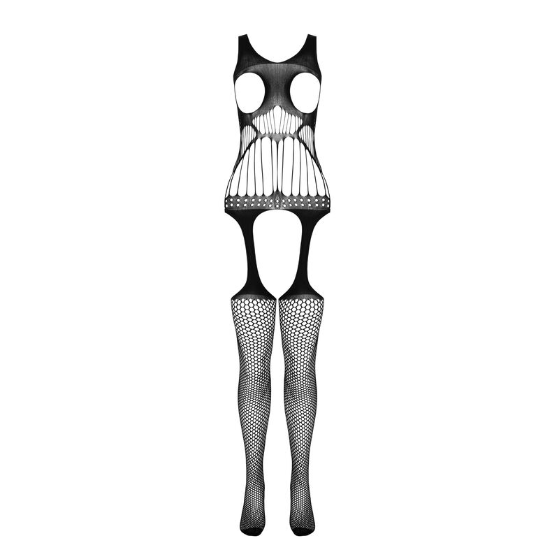 PASSION BS 106 bodystocking negro de rejilla, vista frontal.