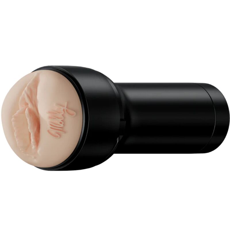 Kiiroo FeelMolly Molly Stewart Stroker en negro, vista frontal con abertura color carne.