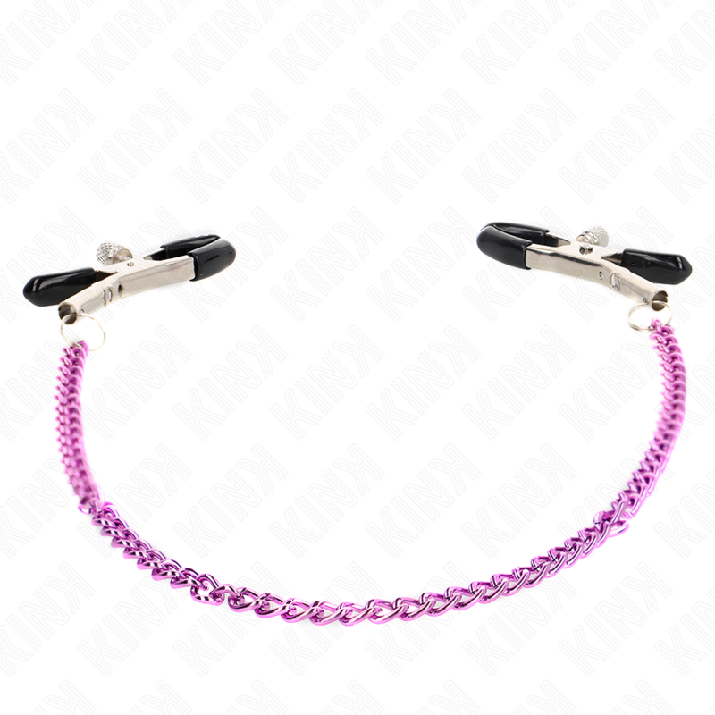 Kink Nipple Grip: pinzas para pezones negras con cadena violeta.