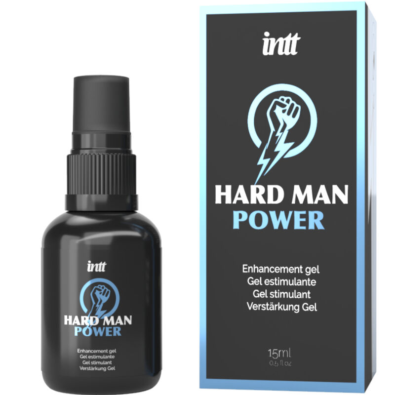 INTT Hard Man Power en spray negro con su caja del producto azul y negra.