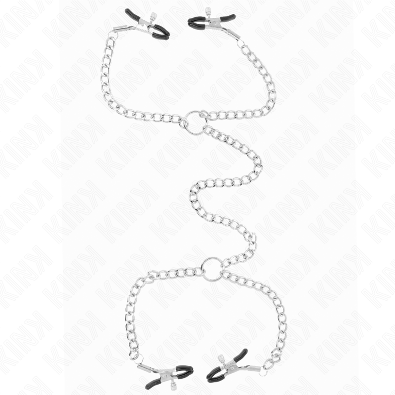KINK Nipple Grip: pinzas para pezones dobles con cadenas y pinzas negras.