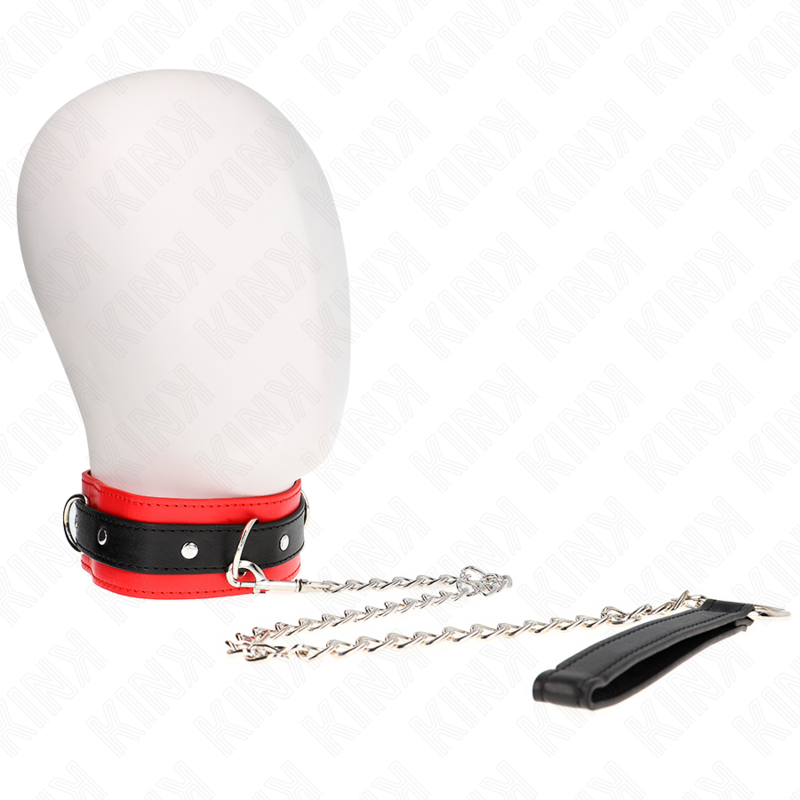 KINK Basic Model 3: collar rojo y negro con correa de cadena.