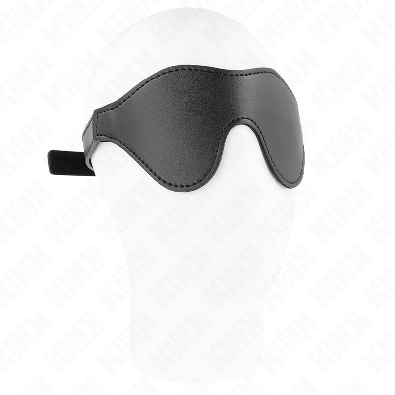 Antifaz negro de polipiel KINK con tira ajustable visible.