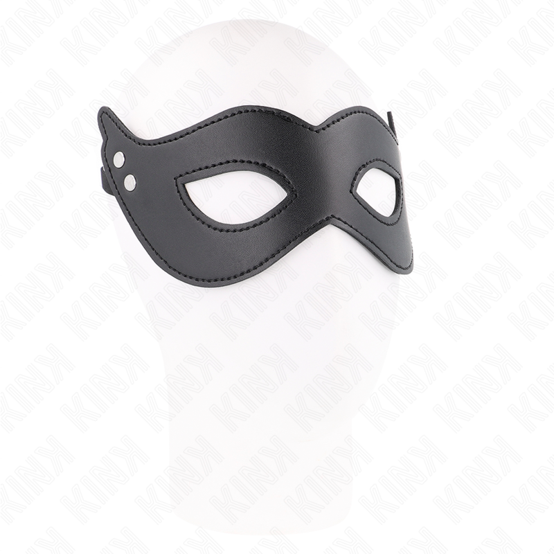 Máscara KINK Masked Allure negra con aberturas para los ojos y remaches plateados.