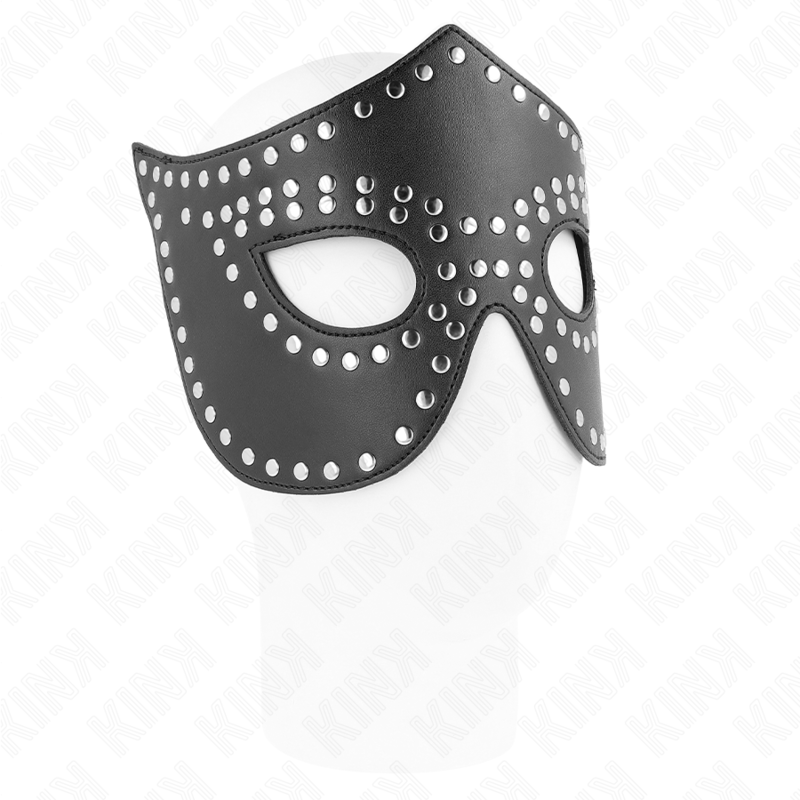 Antifaz KINK MASKED ALLURE Model 2 negro con remaches, vista frontal.