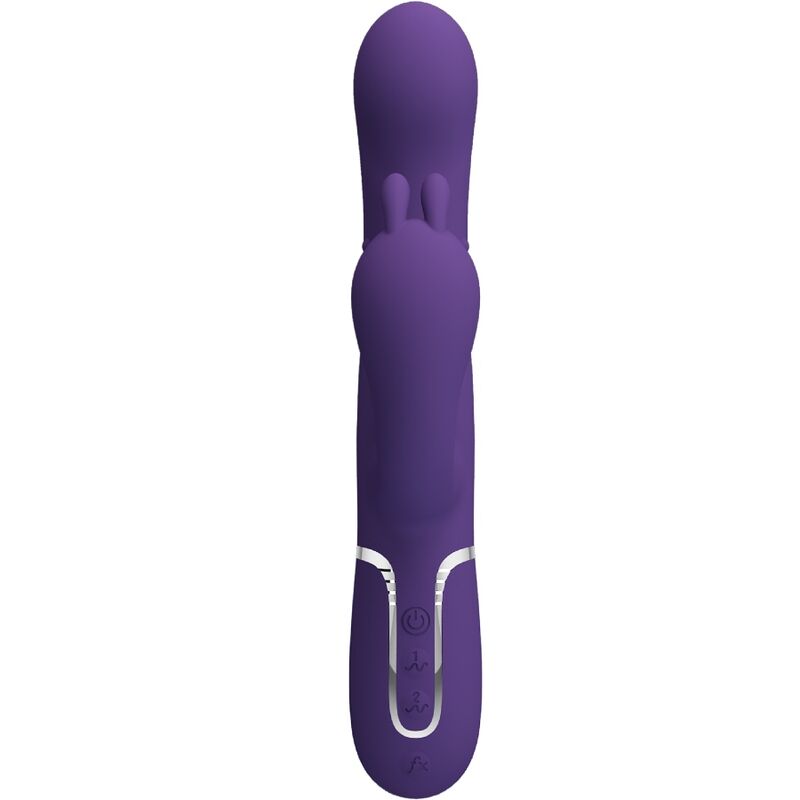 Vibrador rabbit Pretty Love Cammy morado, vista frontal con botones de control visibles.
