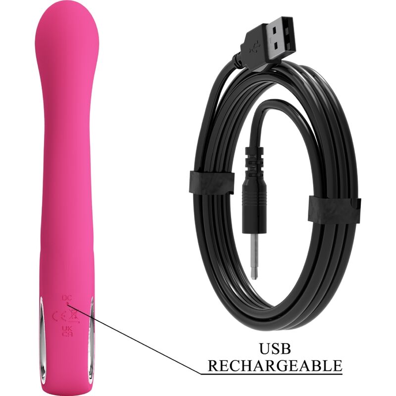 Detalle del cable USB del vibrador Pretty Love Novak en rosa.