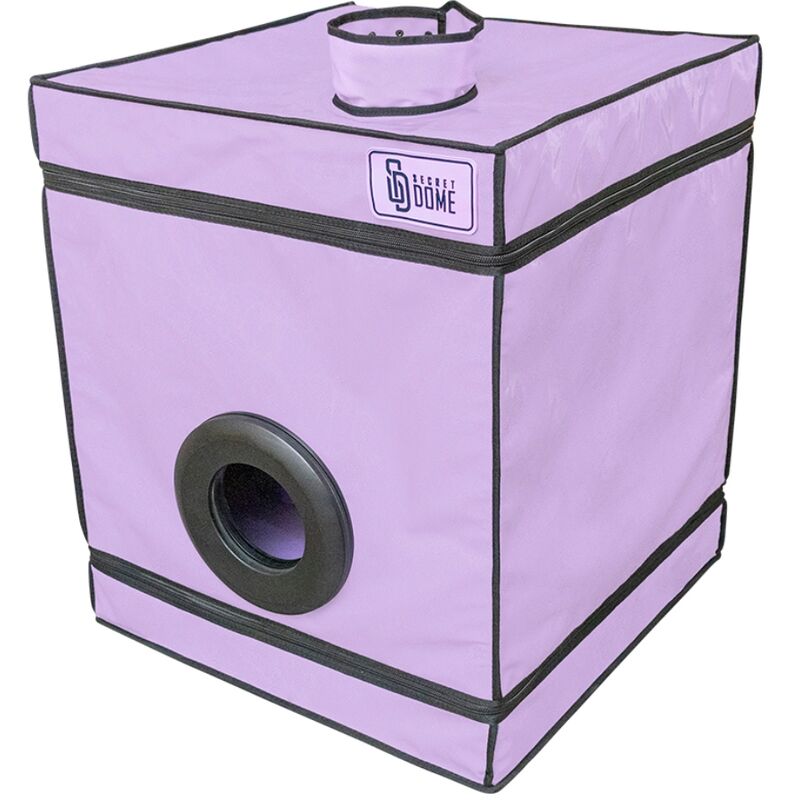 Cabina BDSM morada Secret Dome en forma de cubo, con abertura frontal circular
